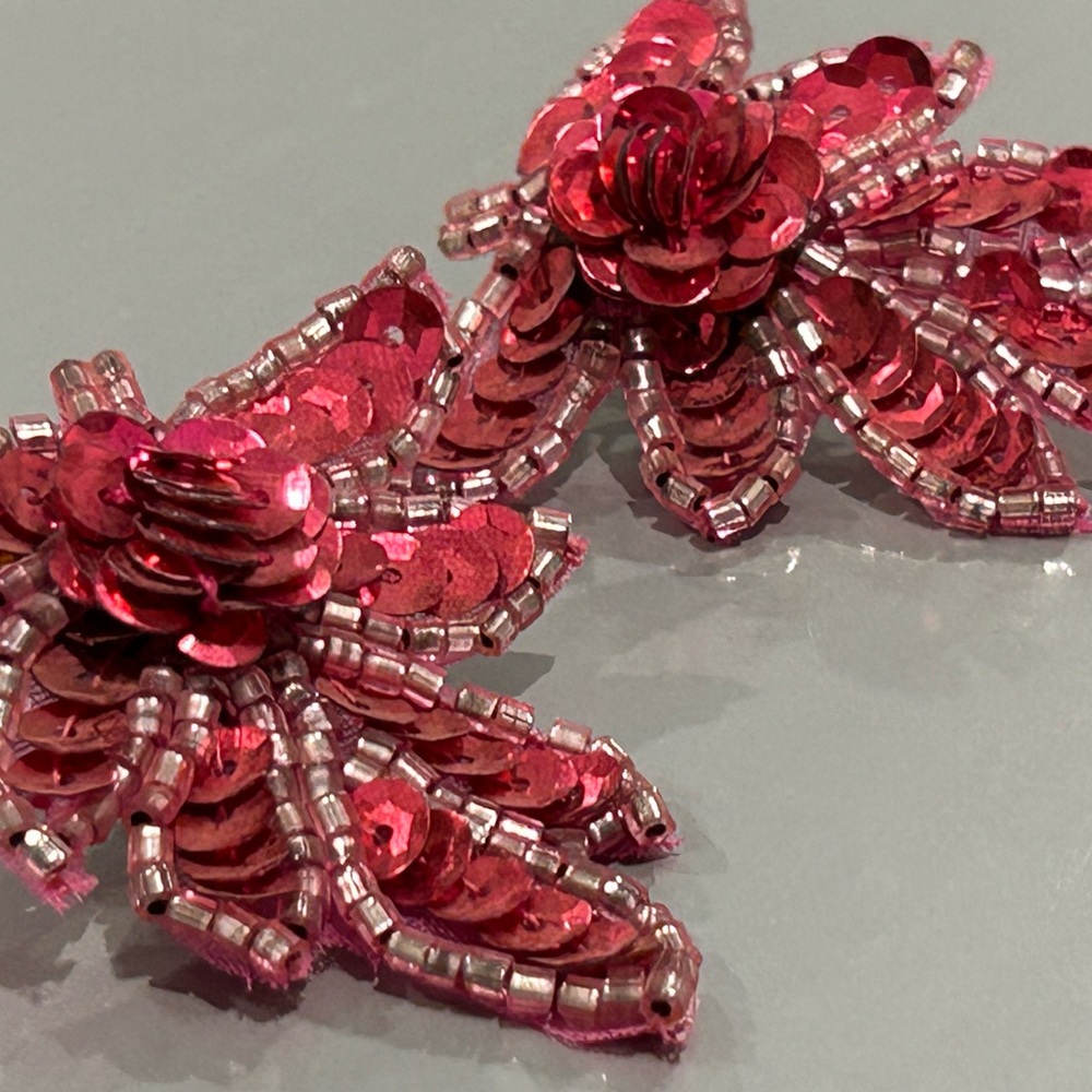Raspberry Pink Sequin Vintage Pierced Lightweight Earrings- new